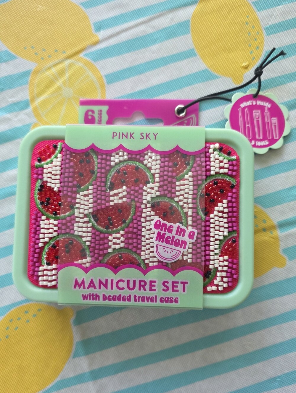 Beaded-Pink Sky "One in a Melon" Watermelon Beaded Manicure Set